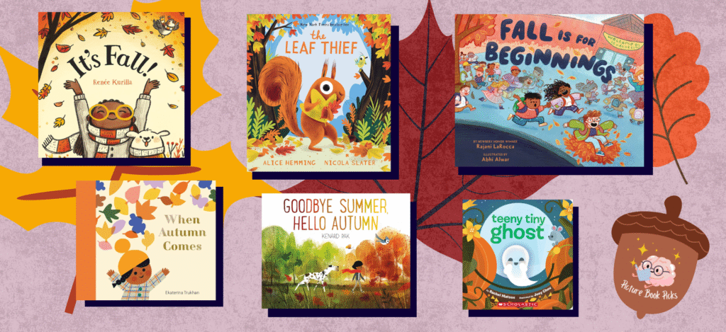 Best Fall Board Books and Picture Books Banner featuring covers of six fall books